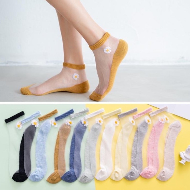 Combo 10 đôi Tất Nữ/ Vớ Nữ Lưới Mỏng Hoa Cúc Dễ Thương