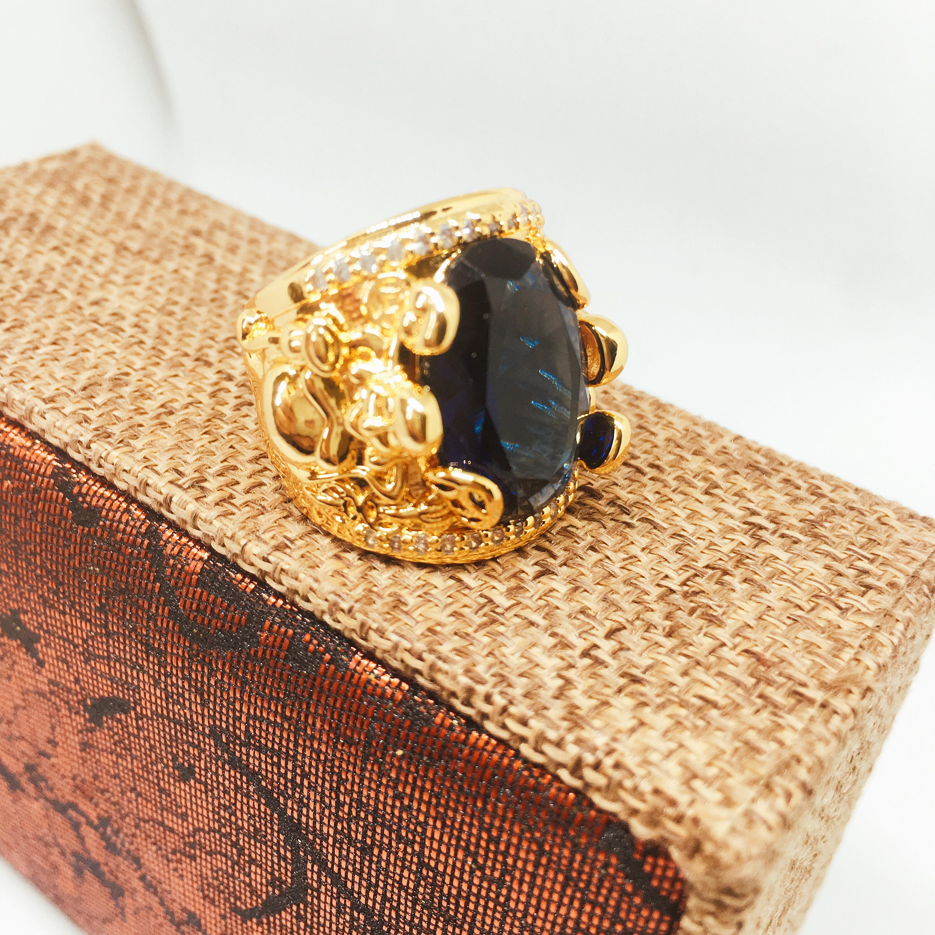 Nhẫn bạc Thái mạ vàng 18k mặt đá phong thủy cao cấp, Nhẫn đá Nam đẳng cấp, Nhẫn đá nam di lạc, Nhẫn vàng không rỉ MSN02| Bảo Tín PNJ ( màu xanh tím)