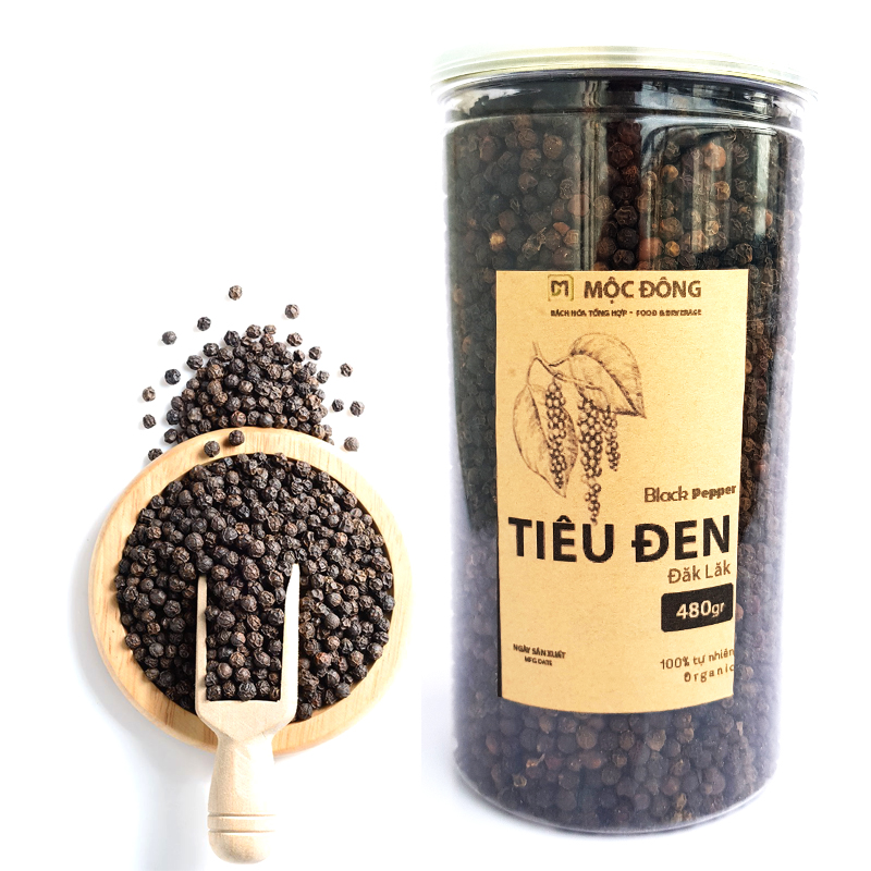 Tiết kiệm - Hộp 480gr Tiêu Mộc Đông- Tiêu đen nguyên hạt sấy khô đặc sản Đắk Lắk không pha gia vị của người Việt