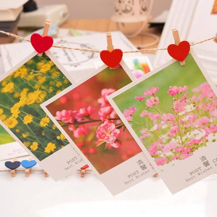 Combo 10 kẹp gỗ trái tim đỏ và 2 mét dây thừng
