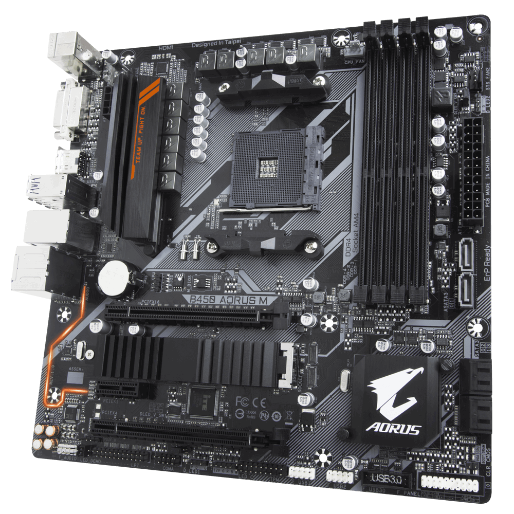Mainboard GIGABYTE B450 AORUS - M (AMD B450, Socket AM4, m-ATX, 4 khe RAM DDR4)