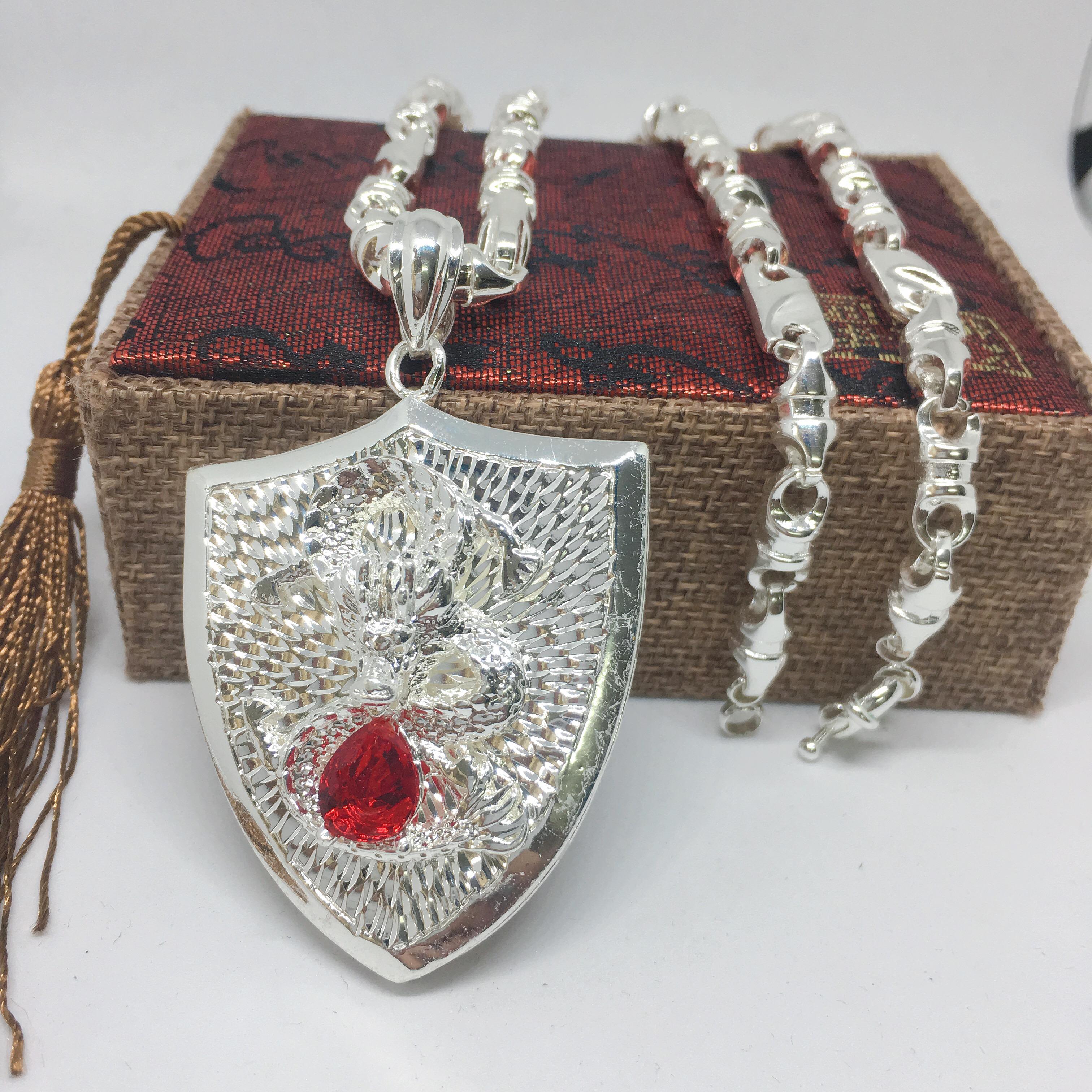 Dây chuyền Nam Vip Bạc Thái, Vòng Cổ Nam Phong Cách, Dây chuyền nam bạc Thái phong cách MS004 Jewelry Bảo Tín (dây và mặt) ( Màu Bạc)
