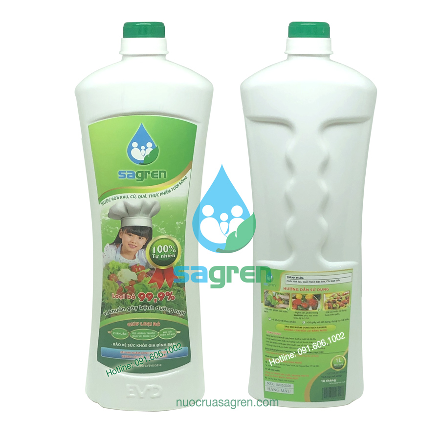 Combo 2 chai nước rửa rau quả Sagren, chai 1 lít