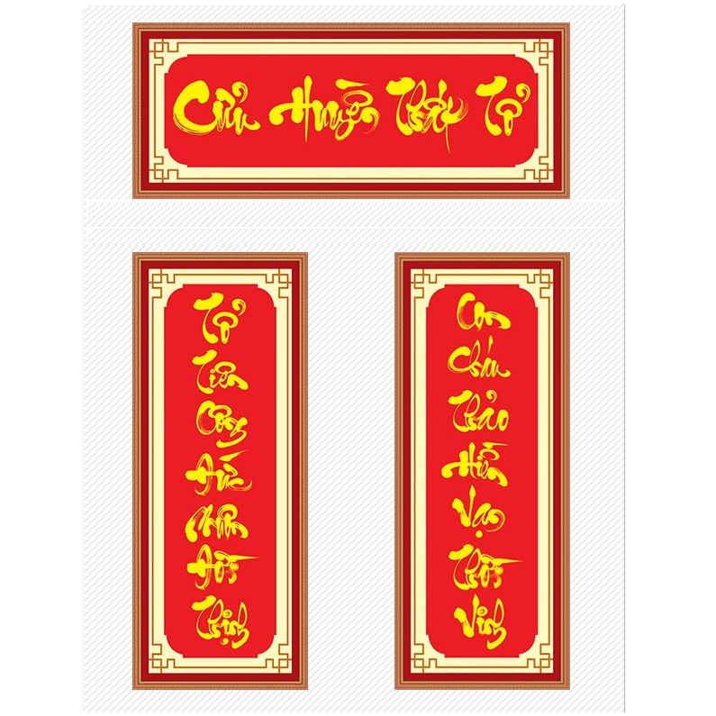 Bộ tranh dán tường Hoành Phi Câu Đối trang trí bàn thờ phòng thờ Cửu Huyền Thất Tổ CHTT_A loại cao cấp nhiều kích thước