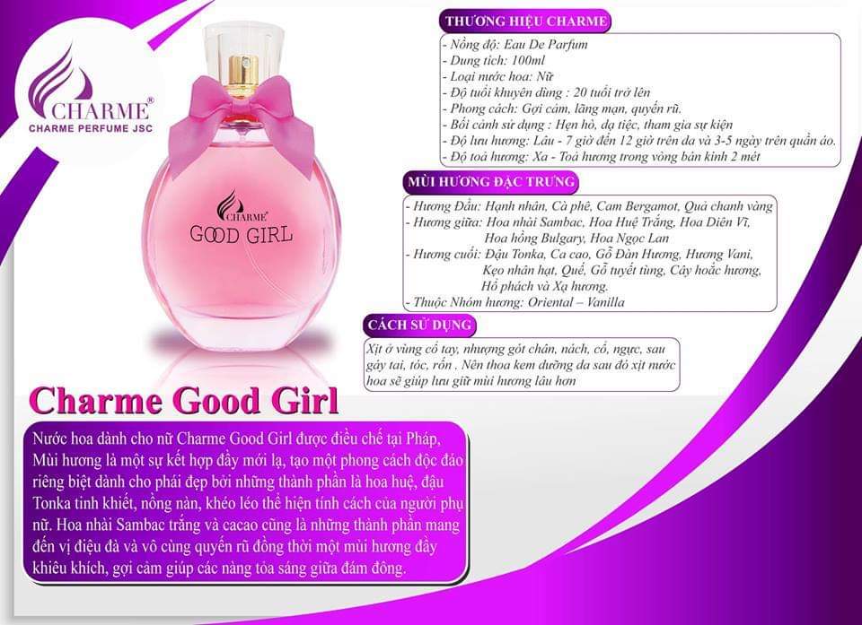 [HCM]Nước hoa nữ Goodgril (RẠCH MÃ NPP) (100ml 60ml10ml)