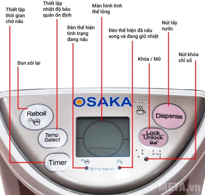 BÌNH THỦY ĐIỆN OSAKA APE-406P 4.0 LÍT (CÓ 4 CHẾ ĐỘ GIỮ ẤM)