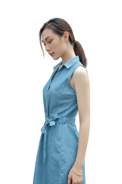 Đầm nữ thắt nơ eo chất đẹp dáng suông – 8050 – Cotonfio