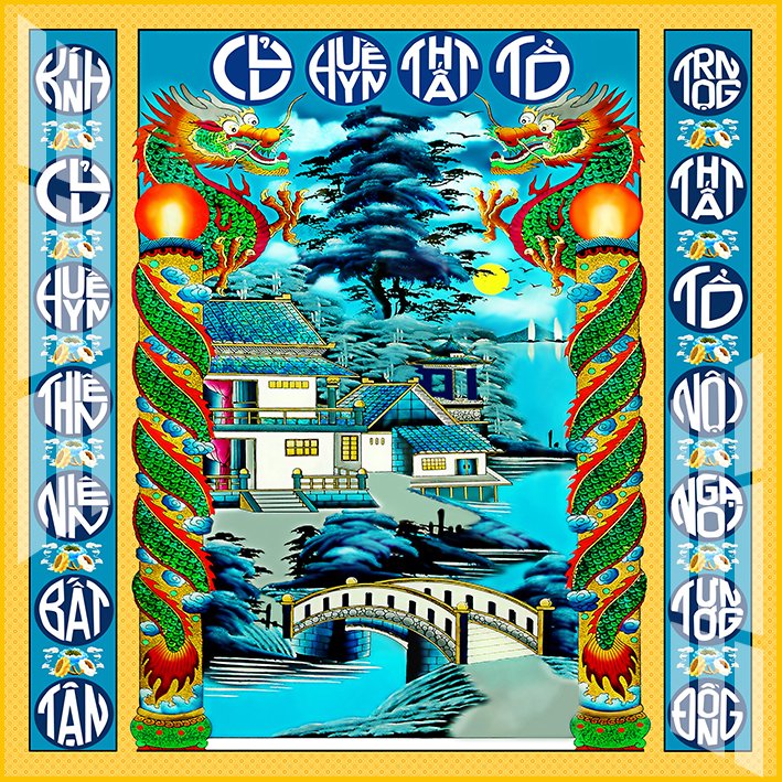 Tranh bóng kiếng treo tường trang trí bàn thờ phòng thờ Cửu Huyền Thất Tổ BKCHTT022 vuông nhiều KT