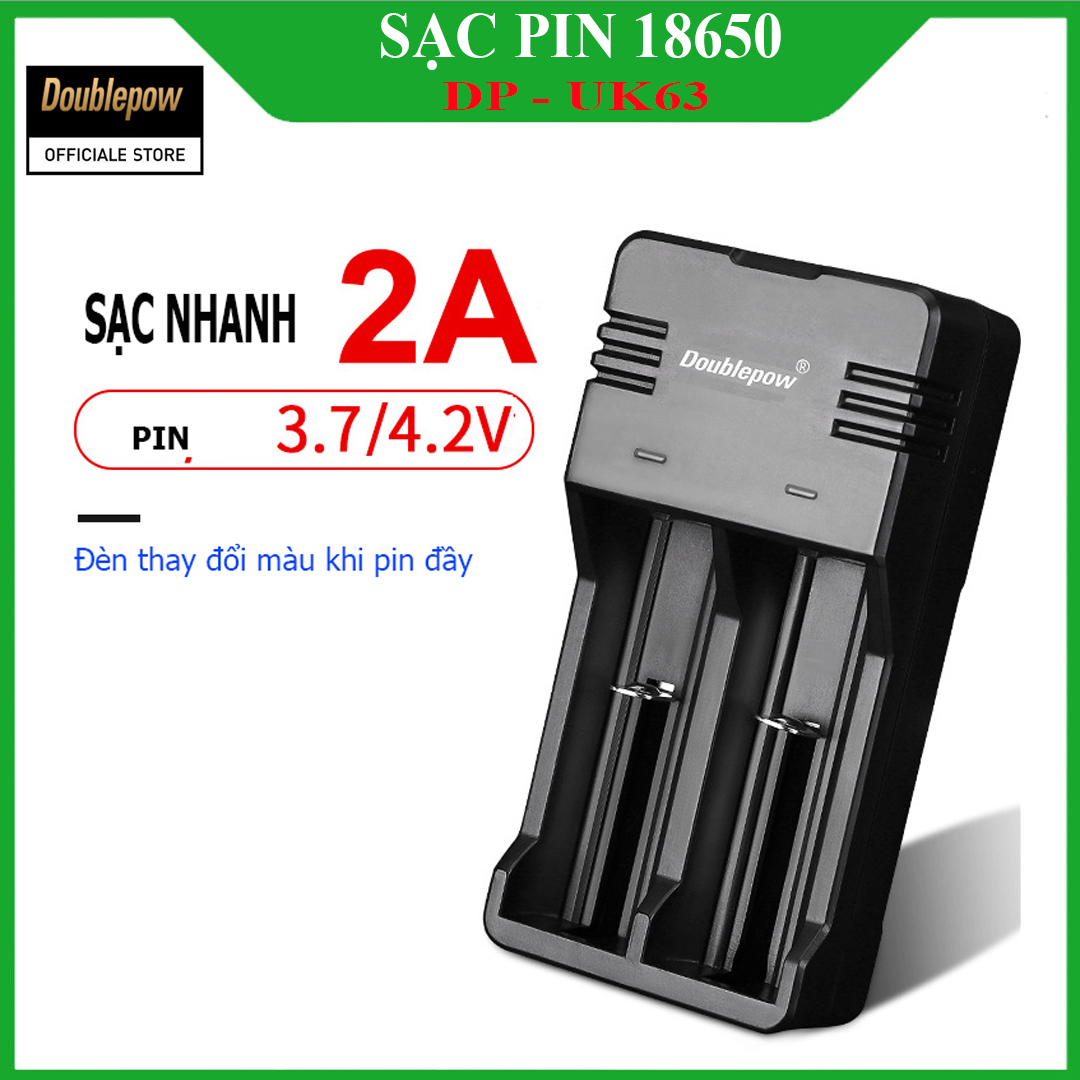 Bộ sạc pin 18650 tự ngắt báo đèn khi đầy Doublepow DP - UK63 (sạc được pin 3,7V - 18650, 16340, 14500, 26650...)  - Bảo hành chính hãng
