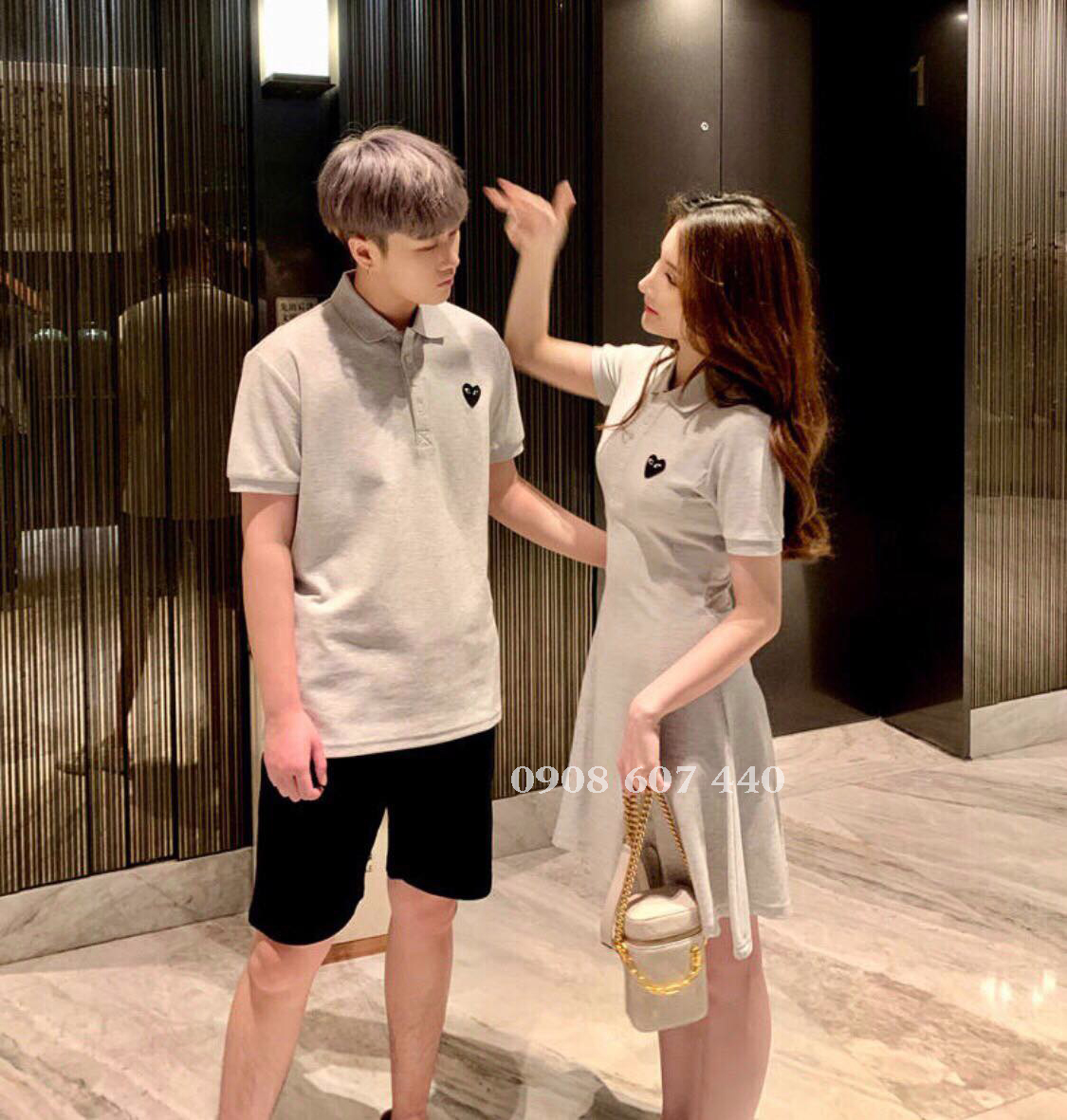 [HCM]Đầm thun đôi xám thêu mắt