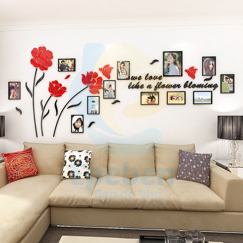 Tranh mica EPeBen dán tường nổi 3d hình khung ảnh chủ đề tình yêu đua nở decor trang trí phòng khách