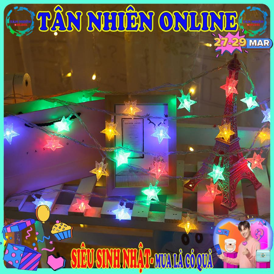 Đèn Led trang trí dây Ngôi Sao nhiều màu nhỏ trang trí Noel Nhà Cửa Sân Vườn Hình 7 Sắc Cầu Vòng 4m
