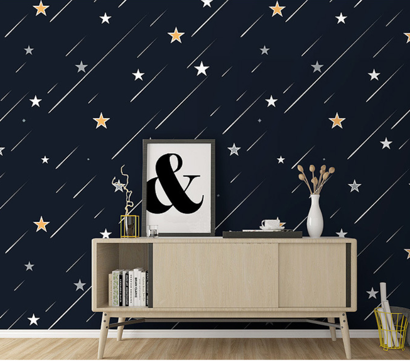 Cuộn 20m x 0.45m decal giấy dán tường sao băng xanh đậm keo sẵn bóc dán a045a