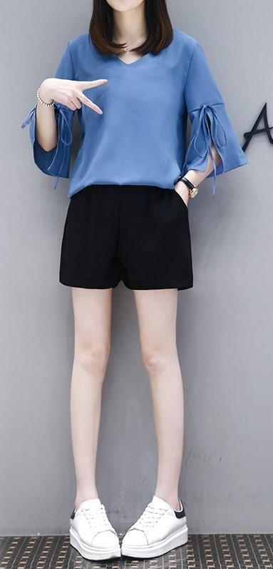 áo kiểu nữ, áo kiểu nữ xinh đẹp, áo kiểu nữ phối nơ tay thời trang Hàn Quốc