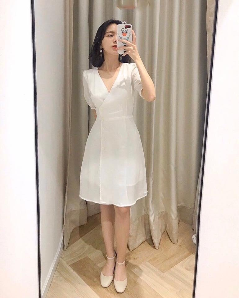 [HCM]Đầm trắng cổ tim tay lỡ