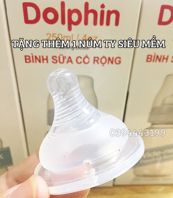 [Tặng 1 Núm Ty] Bình Sữa Cổ Rộng 200ml Dolphin - DP019