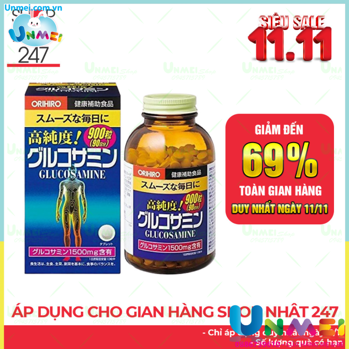 [HCM]Thực phẩm chức năng viên uống bổ khớp hỗ trợ trị đau nhức xương khớp Glucosamine Orihiro 1500mg Nhật bản
