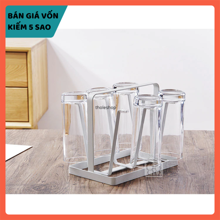 Khay úp ly cốc - Khay úp 6 ly cốc inox cao cấp sang trọng - Giá úp cốc - Khay úp cốc kim loại