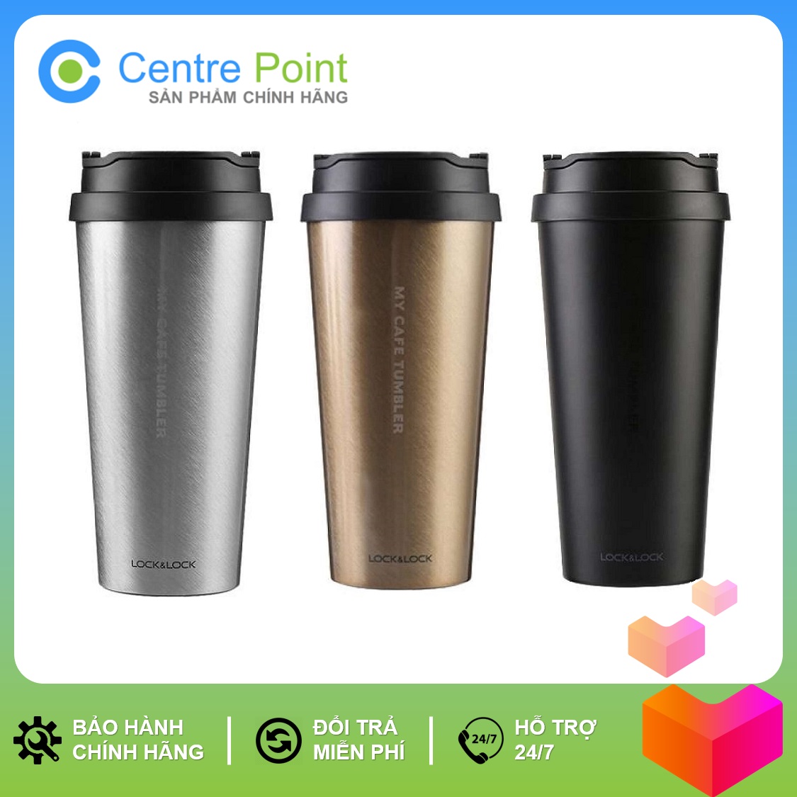 Ly giữ nhiệt/ Bình giữ nhiệt cao cấp Lock&Lock Clip Tumbler LHC4151 540ml, thân bình bằng thép không gỉ, chống ngưng tụ nước, miệng bình rộng, nắp có thể tháo rời, có ống hút