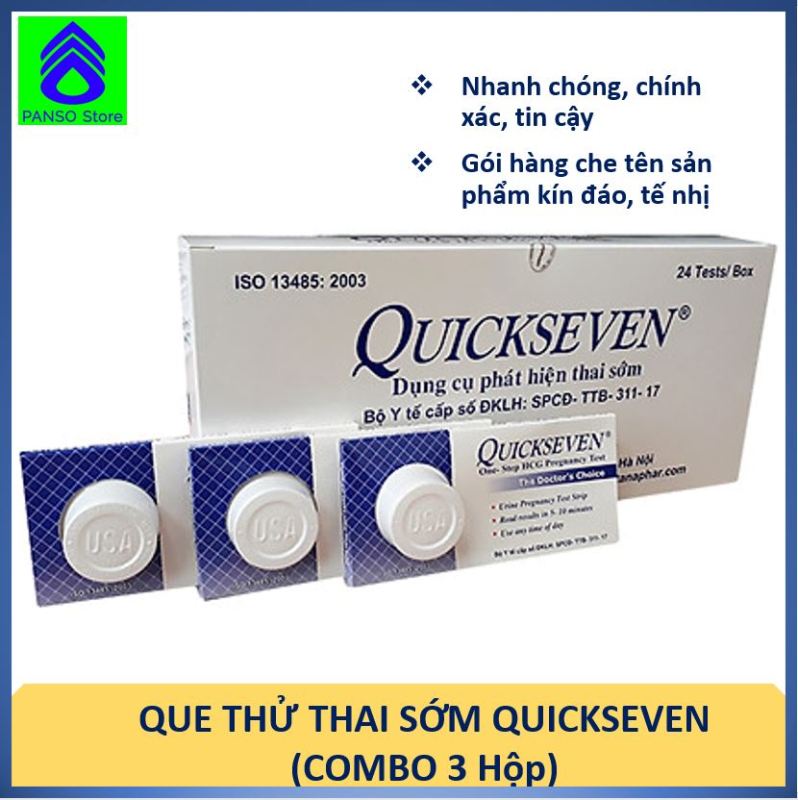 Que thử thai sớm, chính xác QuickSeven - Combo 3 que thử thai QuickSeven nhanh chóng, tin cậy, giá rẻ - Dung cụ thử thai chính hãng Dược Tân Á [PANSO Store] cao cấp