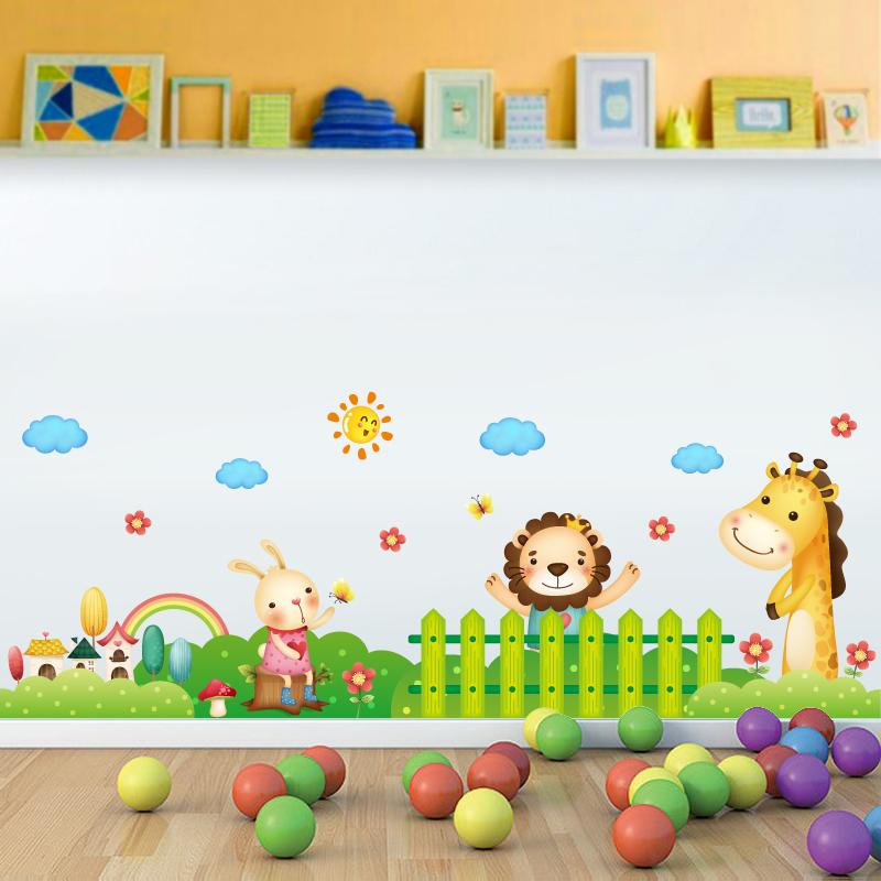 Sticker Tranh Dán Tường,  Decal dán tường kết hợp Các con thú và Chân Tường Động Vật AY639+XL7181