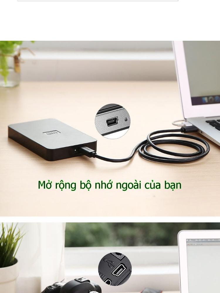 Cáp sạc USB 2.0 sang mini USB mạ vàng UGREEN US132 (đen)