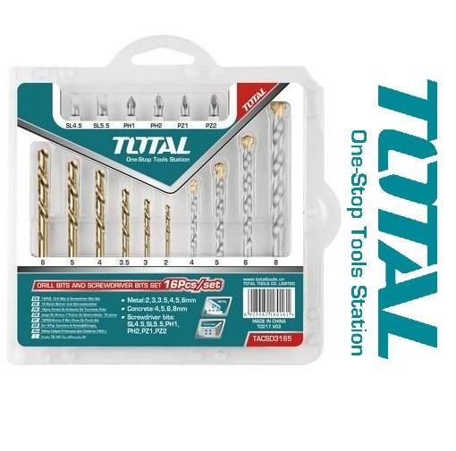 Bộ 16 mũi khoan và đầu bắt vít Total TACSD3165
