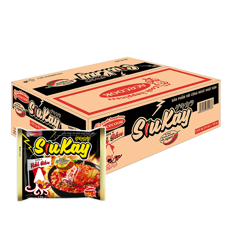 Thùng 24 gói mì Siukay 128gr vị Hải Sản