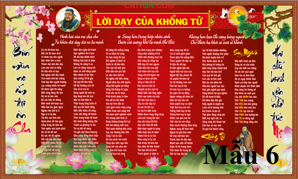 Tranh dán tường lời dạy của Khổng Tử mẫu 6 với 3 kích thước lựa chọn