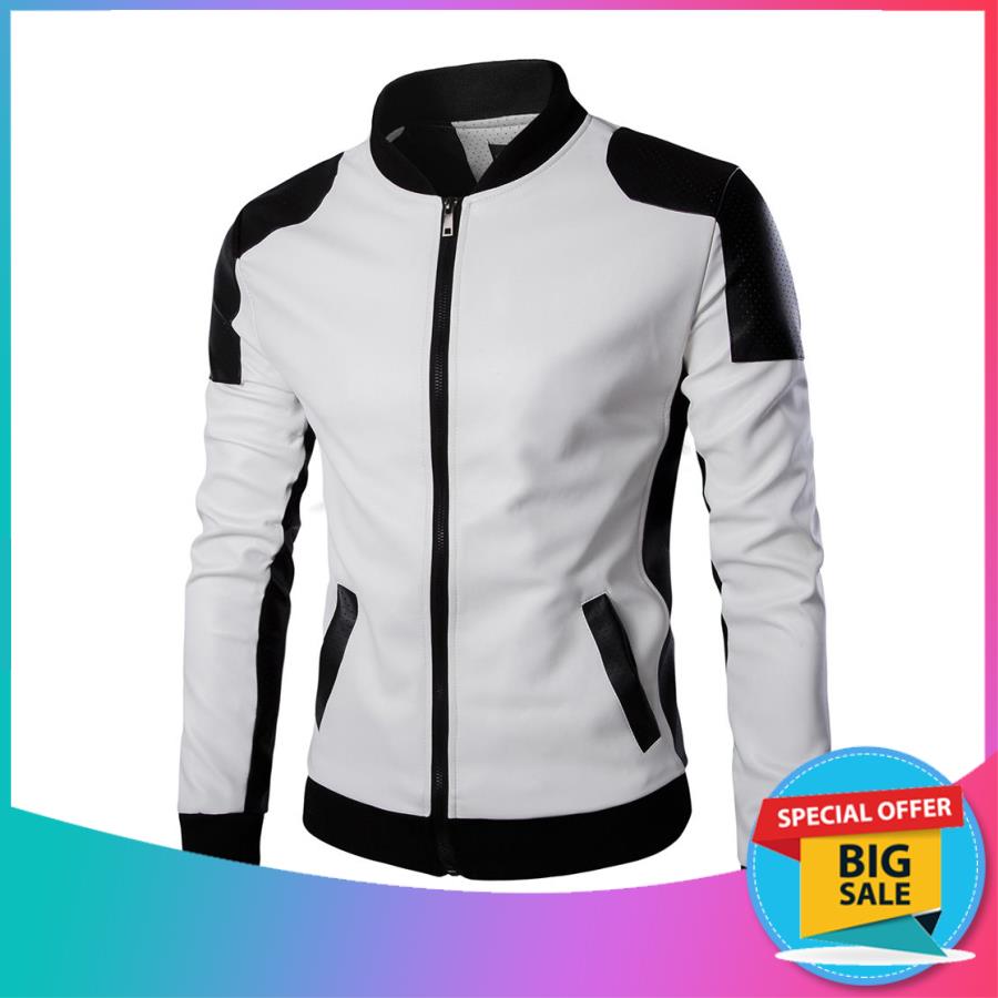 [ Hoàn Tiền 15% ] Áo Khoác Nhẹ Nỉ Nam Thu Đông Dài Tay Cổ Bomber Phối Hai Màu Trắng Đen Phong Cách Thể Thao Trẻ Trung Thời Trang SOYOUNG VN MEN JK 022