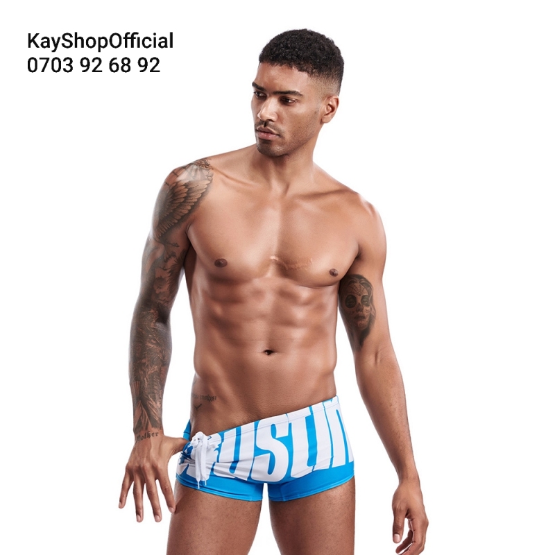 Nơi bán HOT - Quần bơi nam cao cấp SEOBEAN kiểu Boxer thun poly đi bơi - Bikini dây cột bên hông chữ AUSTIN BKNSB810