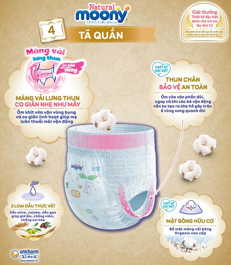 [COMBO 2] Tã / Bỉm Quần Moony Natural Size M46 (5-10kg), L 36 (9-14kg), XL 32 (12-22kg)