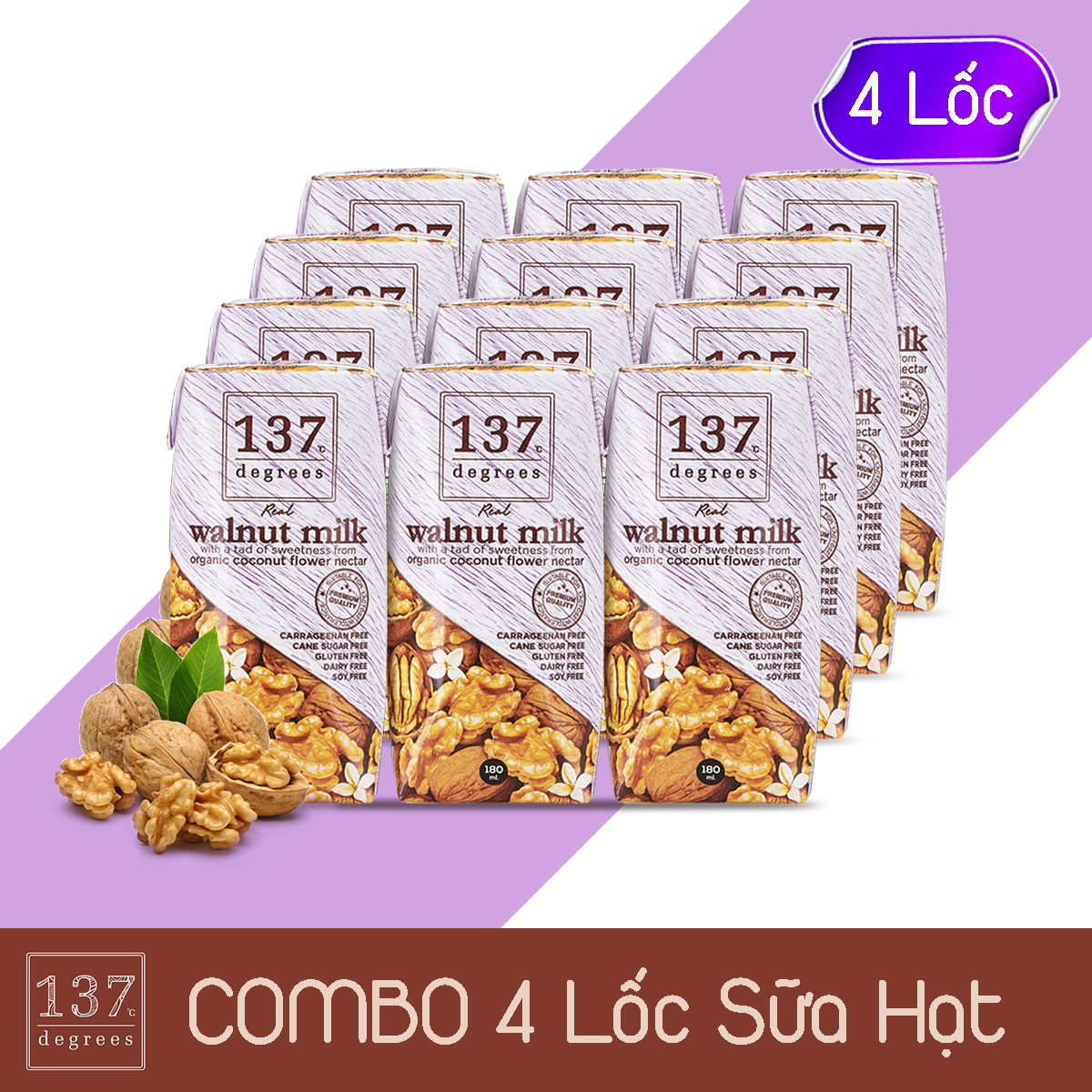 Combo 4 Lốc Sữa Hạt Óc Chó Nguyên Chất 137 Degrees