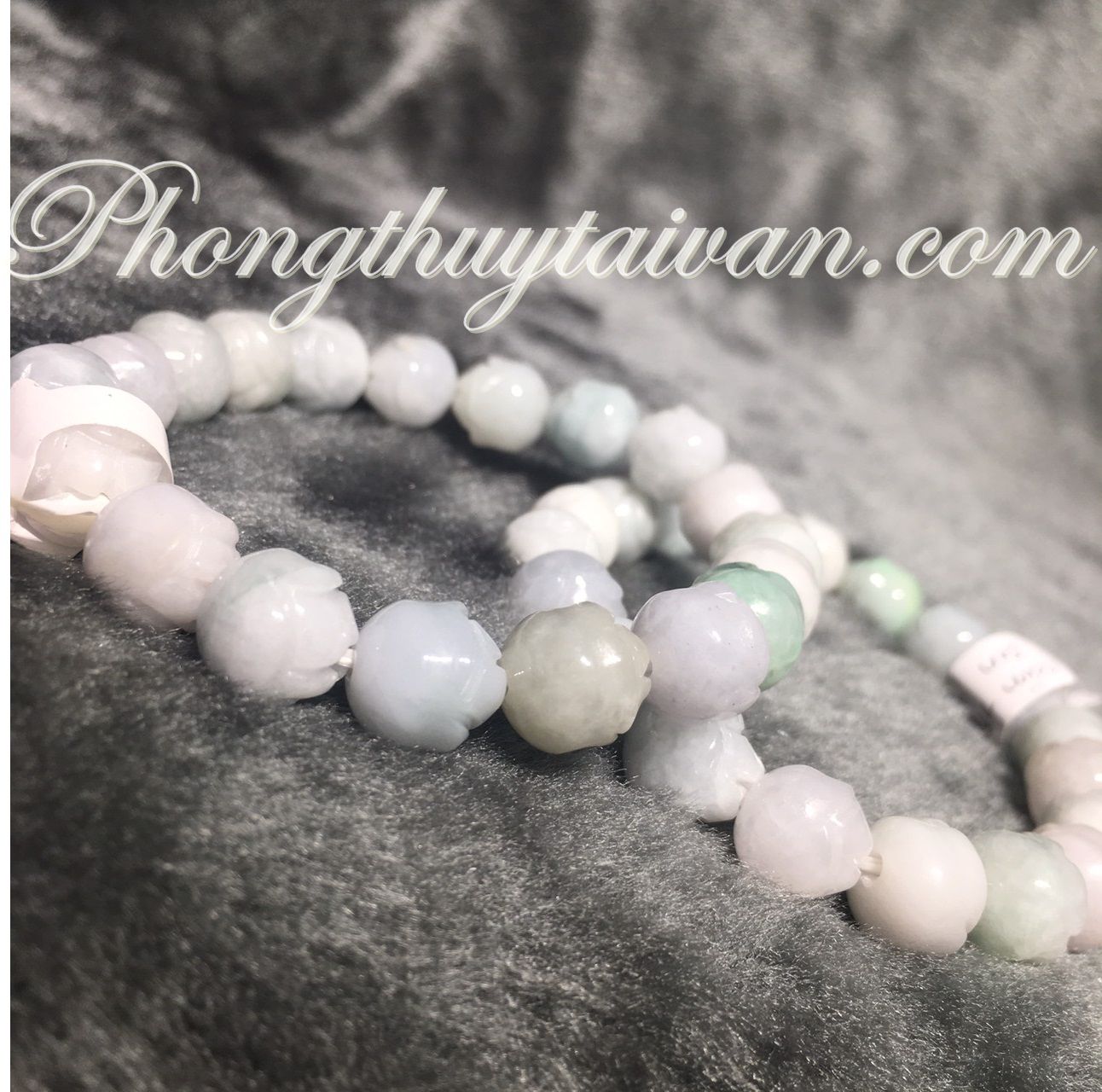 Vòng Tay Đá Cẩm Thạch Hoa Sen 10mm