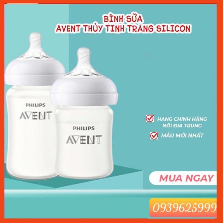 Bình sữa thủy tinh tráng silicon Philips Avent 240ML