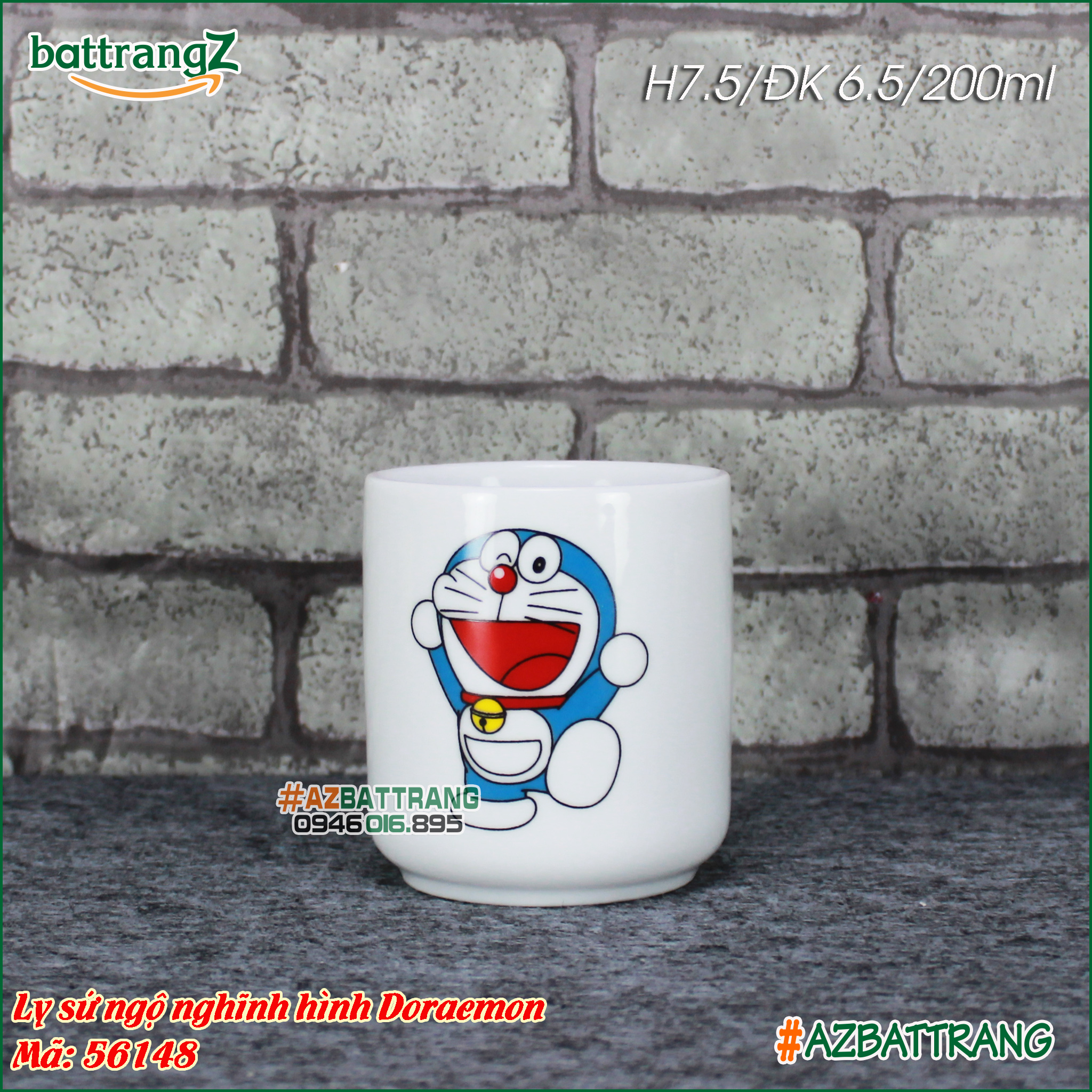 Ly sứ uống nước hình doremon gốm Bát Tràng AZ