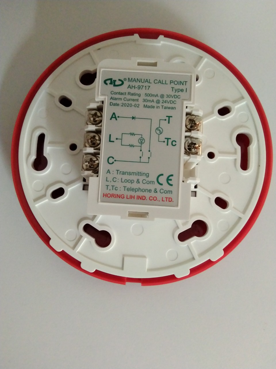 Nút nhấn khẩn tròn báo cháy 24V Horing AH-9717 có tem kiểm định dùng với hệ thống và tủ trung tâm báo cháy