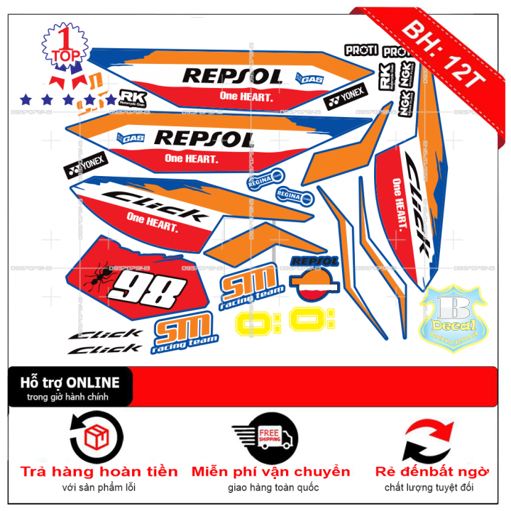 Tem rời Click repsol dán xe xanh