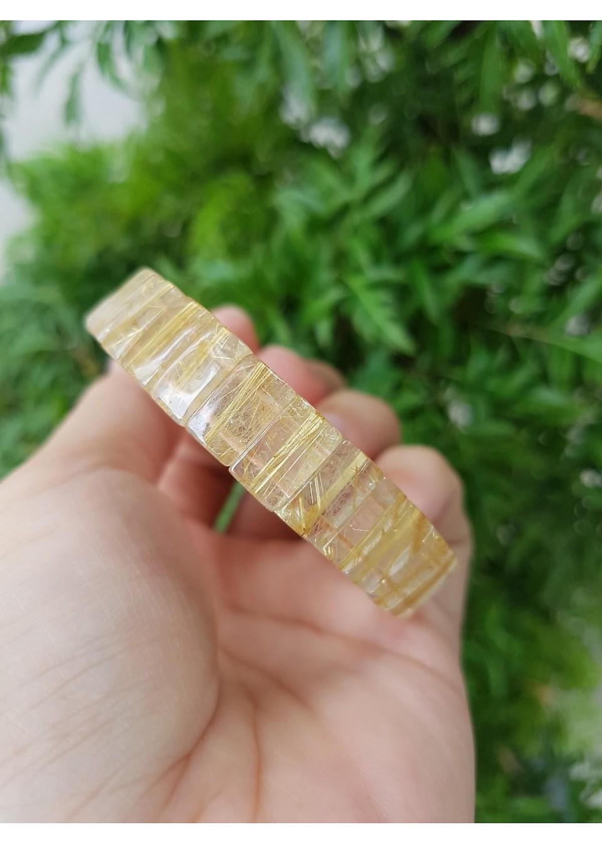 [FreeshipMAX] Vòng thạch anh tóc vàng bản vuông, đồng trục