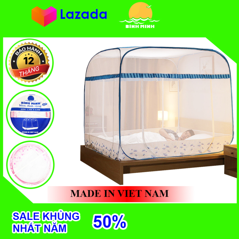 Màn chụp tự bung BÌNH MINH gấp gọn 2 cửa 1m8 x 2m (Đỉnh rộng) - Shop tự sản xuất