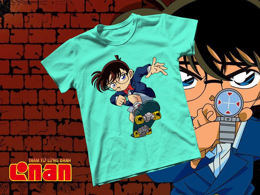 [HCM]Áo thun Cotton Unisex - Anime - Conan - Conan trượt ván