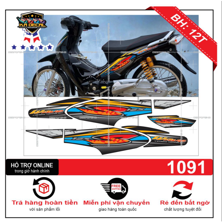 Tem rời dán xe wave S 125 thái