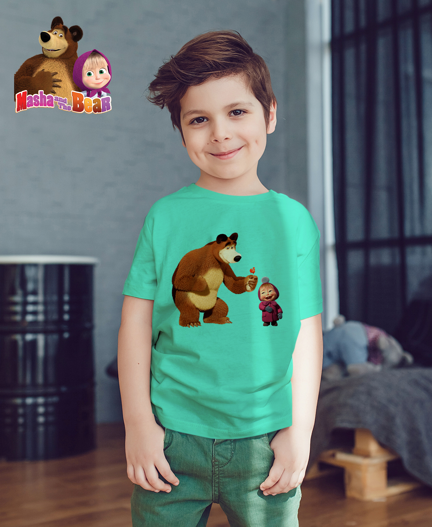 Áo thun Cotton Unisex - Movie - Masha and The Bear - Cặp đôi Masha and The Bear