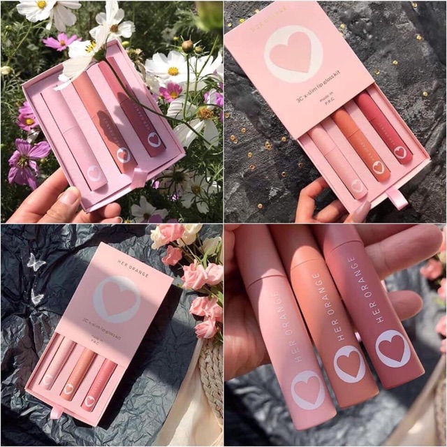 Sét Son Kem Her Orange 3x Slim Kem Lỳ Mềm Môi