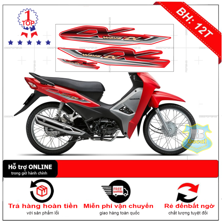 Tem rời wave a mẫu zin dán xe đỏ 2017