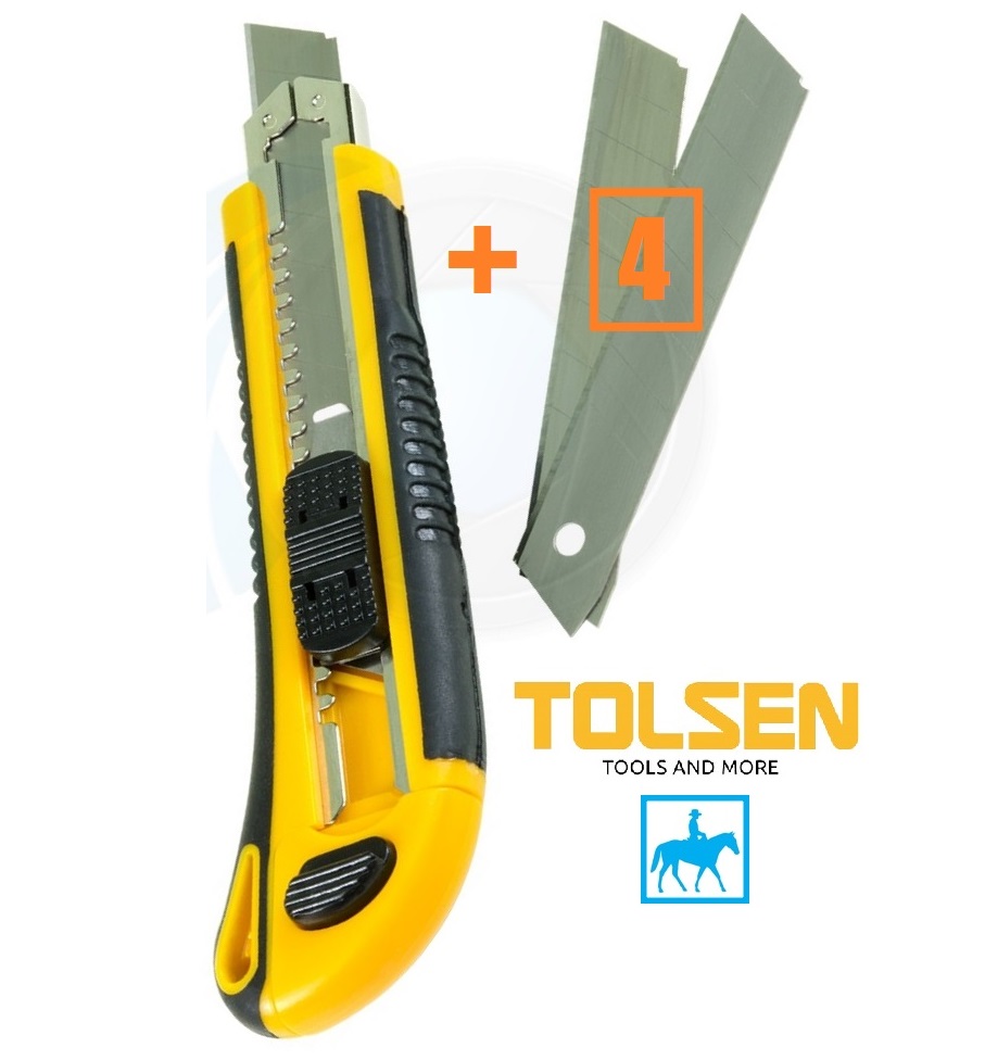 Dao rọc giấy tặng kèm 4 lưỡi dao 18mm 100mm abs case tpr tolsen 30003