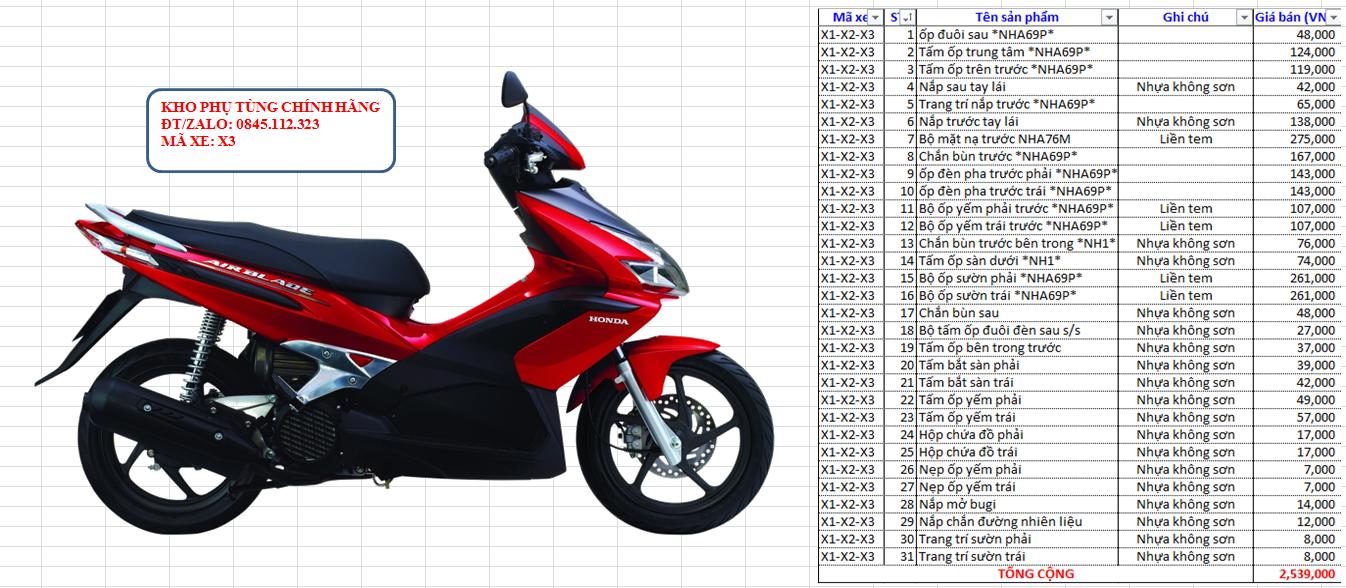 Bộ nhựa HONDA Air Blade đời 2007