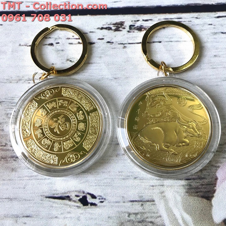 [HCM]Móc khóa Xu con Trâu Mạ Vàng dùng để treo chìa khóa giúp làm tăng thẩm mỹ may mắn cho người dùng - TMT colletion - SP002384
