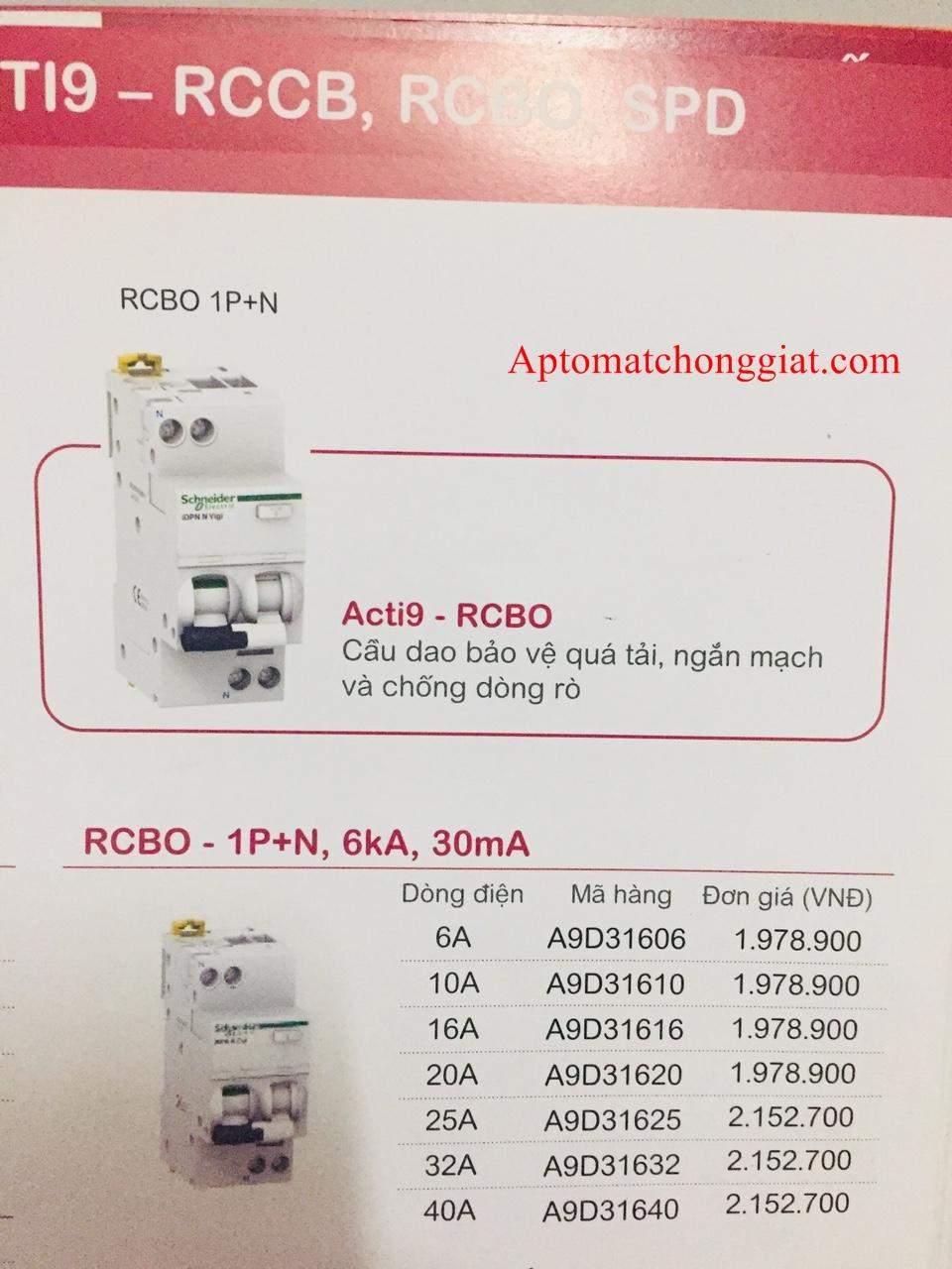 Cầu Dao (Aptomat) CAO CẤP Chống Dòng Rò (Chống Giật) RCBO Schneider  2P 40A - 30mA (tặng ốp bảo vệ) - Made In Spain