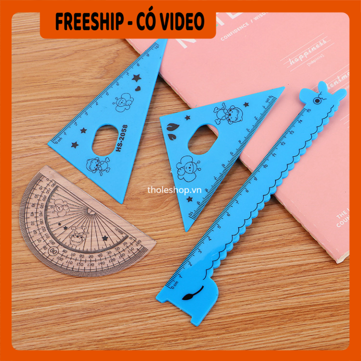 [FREESHIP] Bộ 4 cây thước kẻ góc cho bé - Bộ thước kẻ - Bộ thước kẻ eke - Đồ dùng học tập cho bé - Bộ thước kẻ hình dáng đáng yêu cho bé